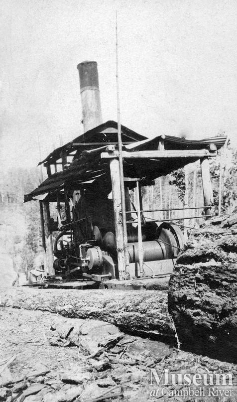 Steam donkey in operation