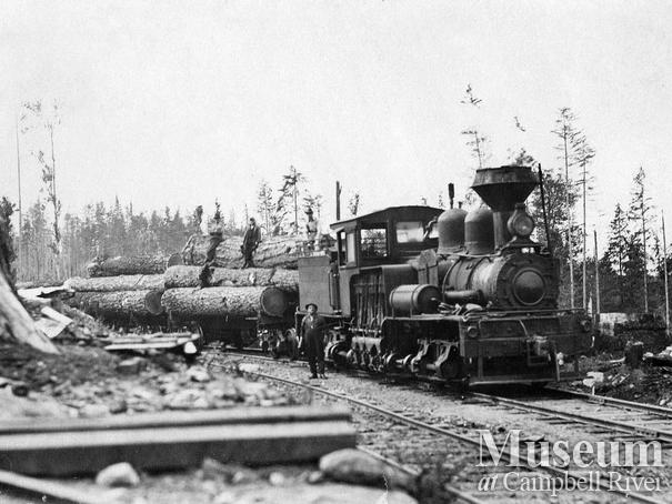 Merrill, Ring and Wilson locomotive near Duncan Bay
