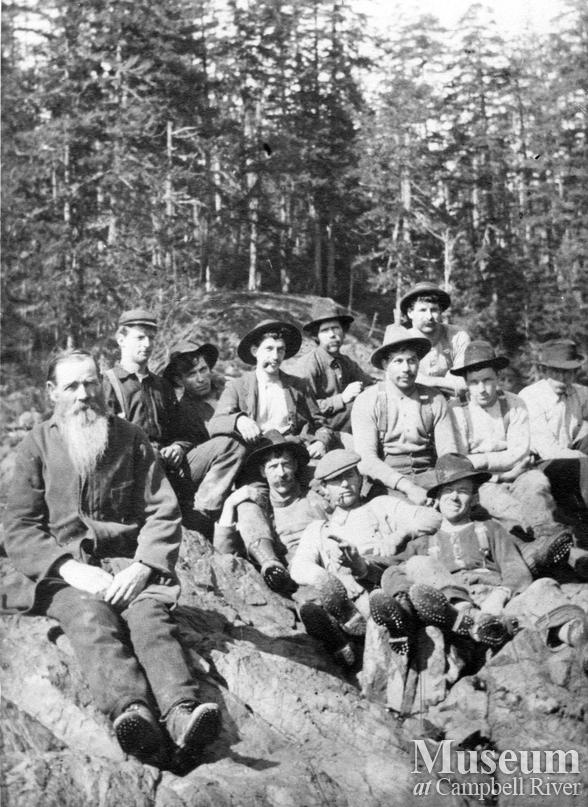 A group of loggers at Gowland Harbour on Quadra Island