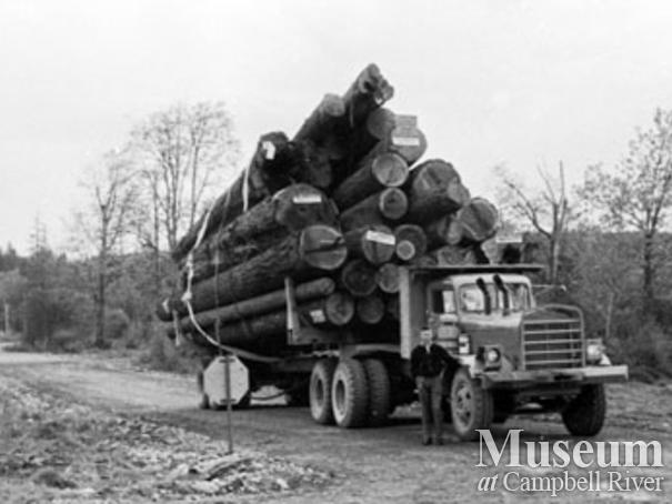 Logging truck near MacMillan Bloedel Camp 5
