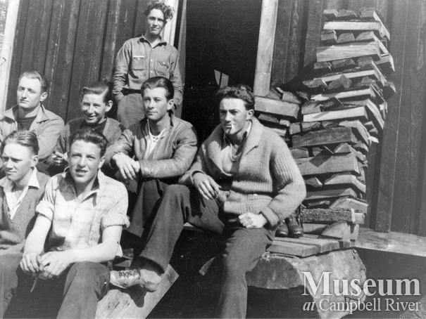 Loggers at Elk River Timber Co. camp