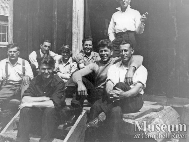 Loggers at Elk River Timber Co. camp