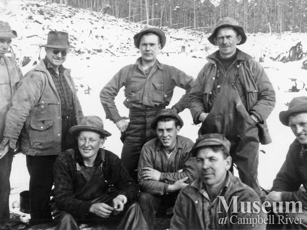 Loggers at Elk River Timber Co. camp