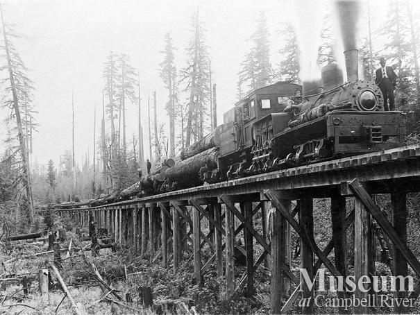 International Timber Co. locomotive on a trestle