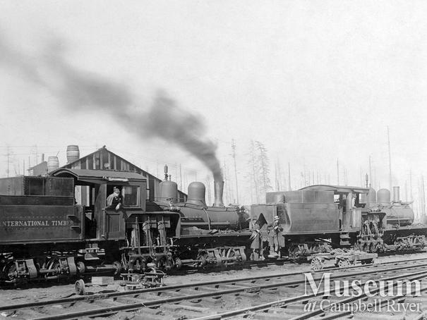 International Timber Co. locomotives in camp