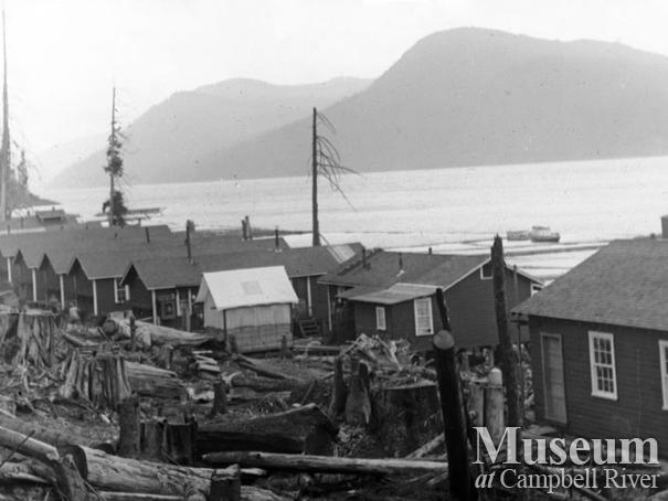 View of logging camp at Elk Bay