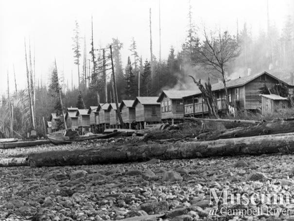 Beach front view of camp houses at Elk Bay