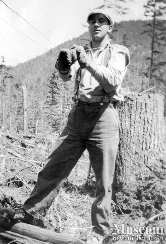 Whistle punk with a jerkwire near Port Neville