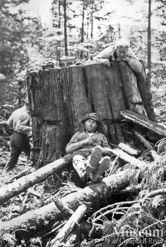 Loggers taking a break at Port Neville