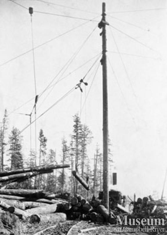 Loading rail cars at Bloedel Camp 5 near Menzie's Bay