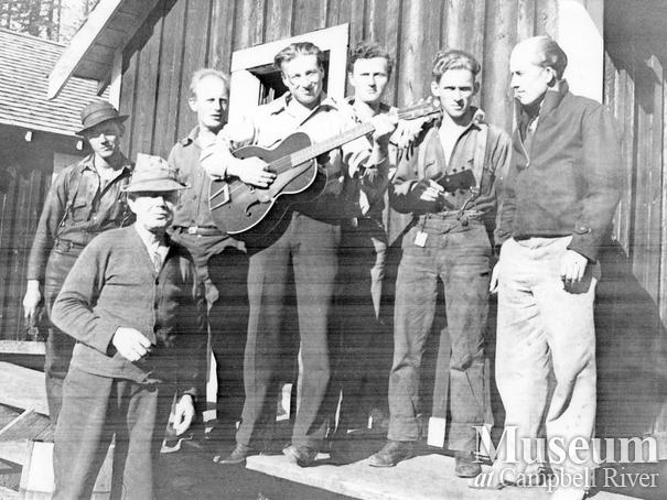 Loggers at Elk River Timber Co. camp