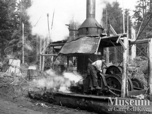 Steam donkey operations near Dent Island