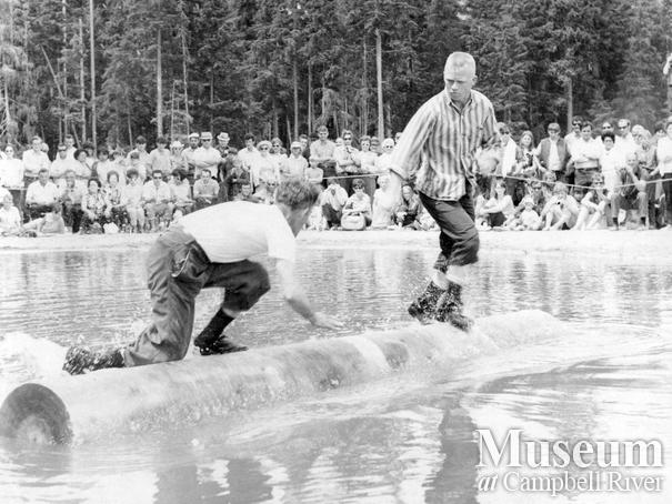 Log birling at Woss camp loggers sports event