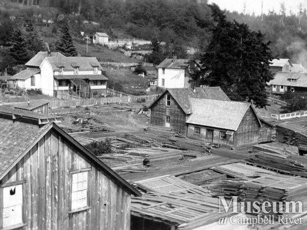 Sawmill lumber yard at Alert Bay