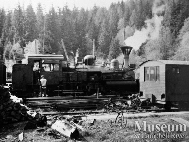 Merrill, Ring and Wilson Co. locomotive at Rock Bay