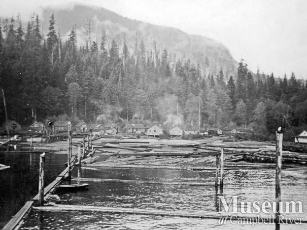 View of booming ground and camp at Elk Bay