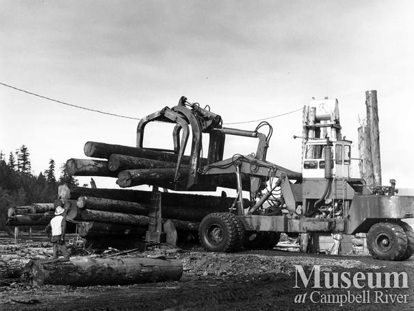 Unloading a truck at MacMillan Blodedel operations